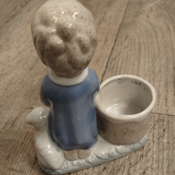 Porcelain Boy Praying with Lamb Ceramic Figurine Votive Candle Holder Vintage - Picture 8 of 12